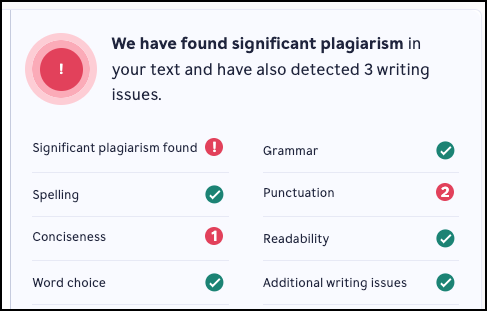 Screenshot of text checked for plagiarism