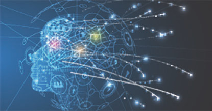 Shutterstock.com licensed image showing digital networks in the brain of a person in a side profile view.